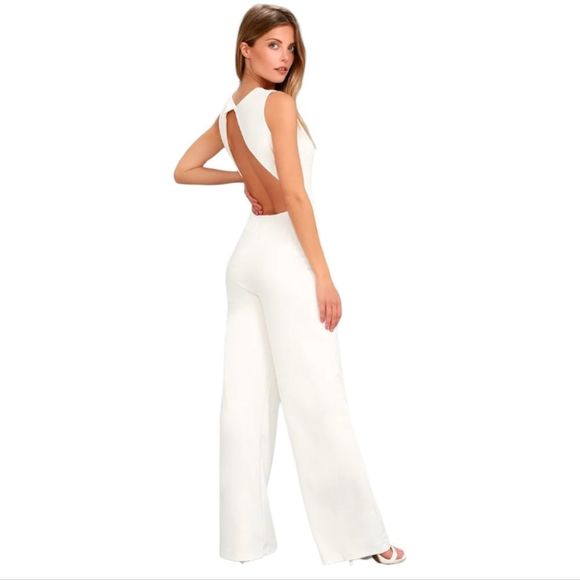 LULU'S Refine and Poise White Backless Wide-Leg Jumpsuit Size L - Picture 3 of 10